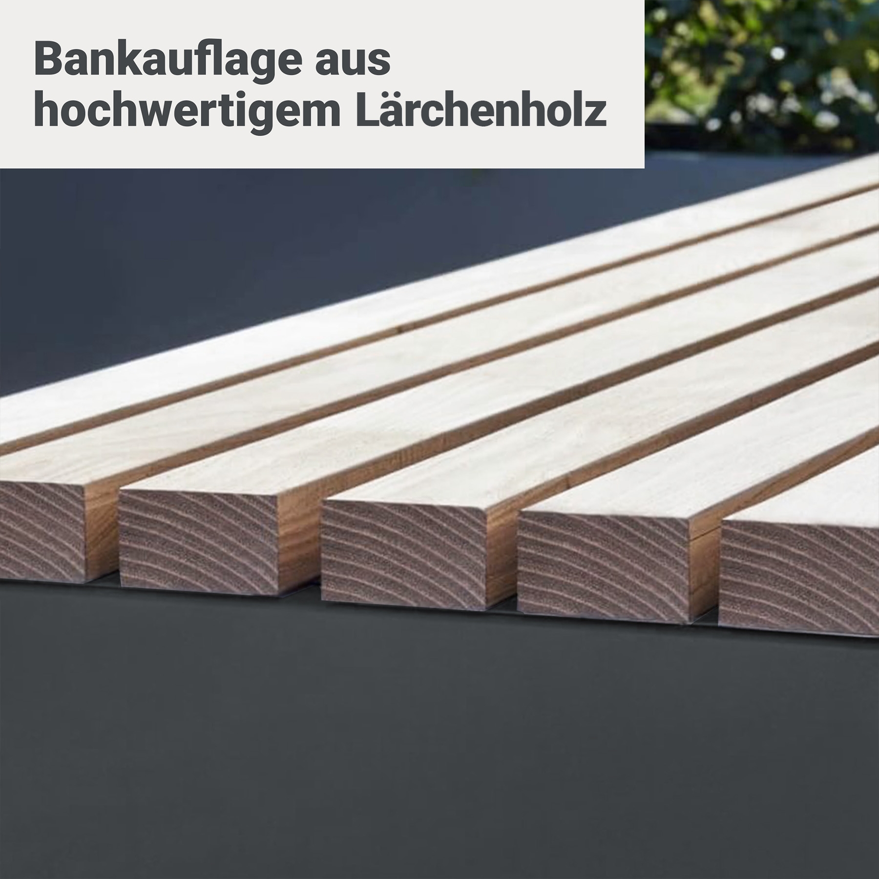 Sitzbank 185 cm breit aus beschichtetem Stahl und Holz