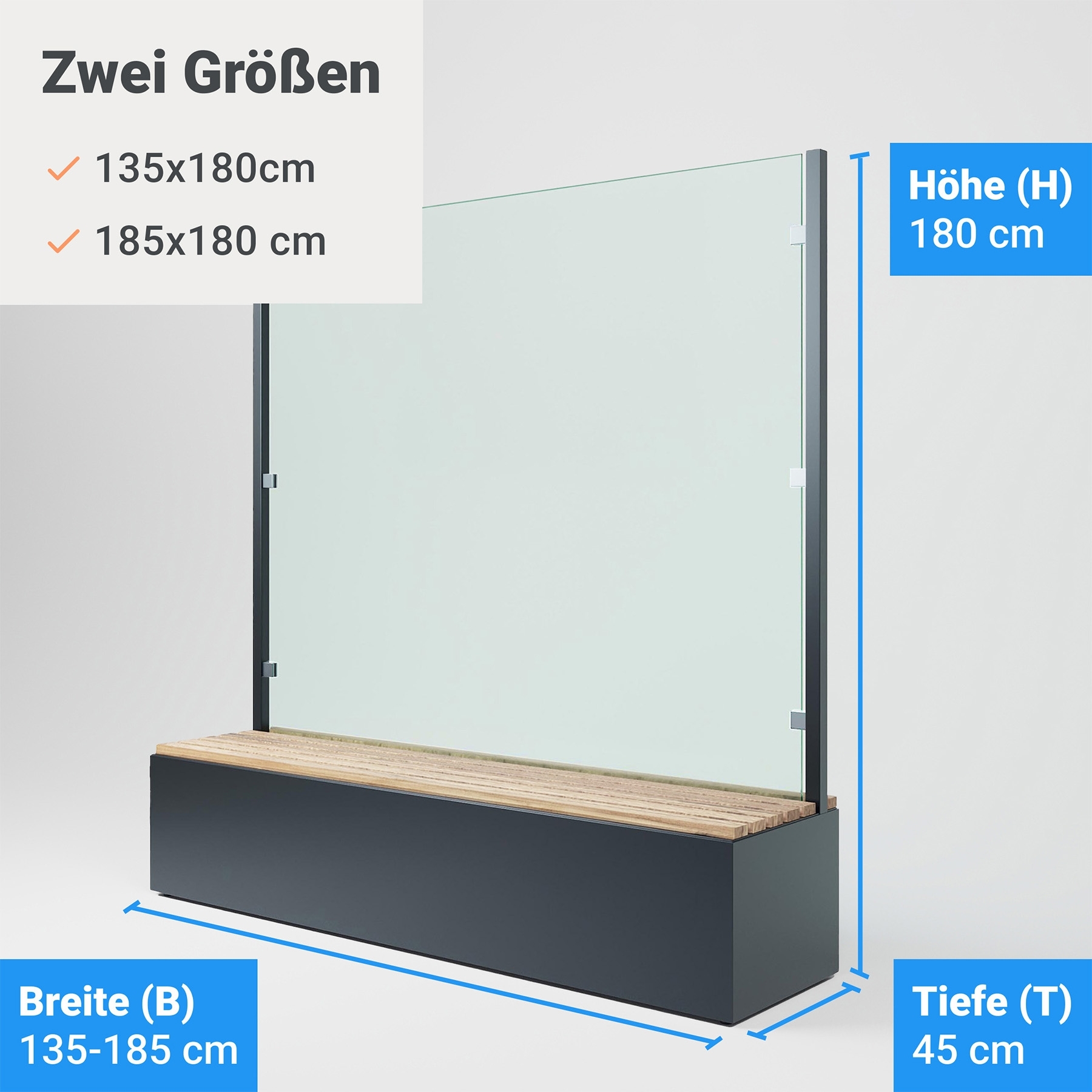Sitzbank mit Sicht- & Windschutz | 135 cm breit | Klarglas