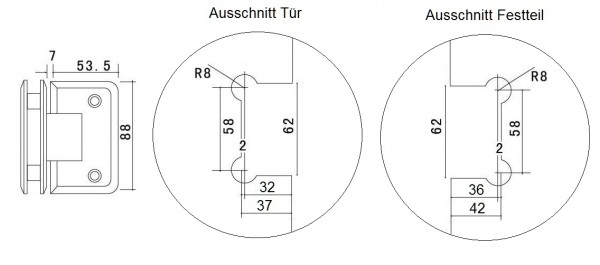 Scharnier Verbindung | Glas-Glas 90° | Schwarz Matt