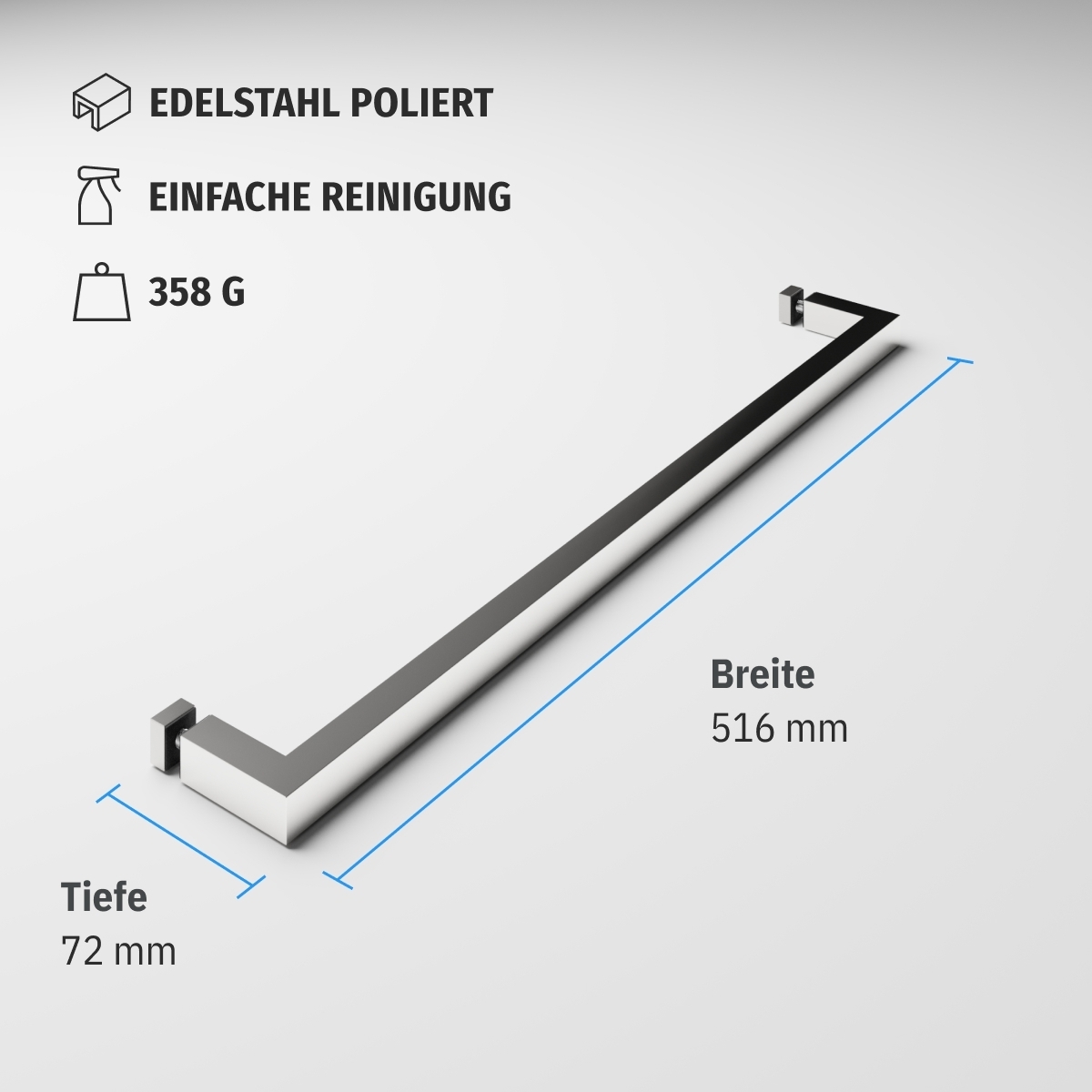 Handtuchhalter eckig | 500 mm | Schwarz Matt