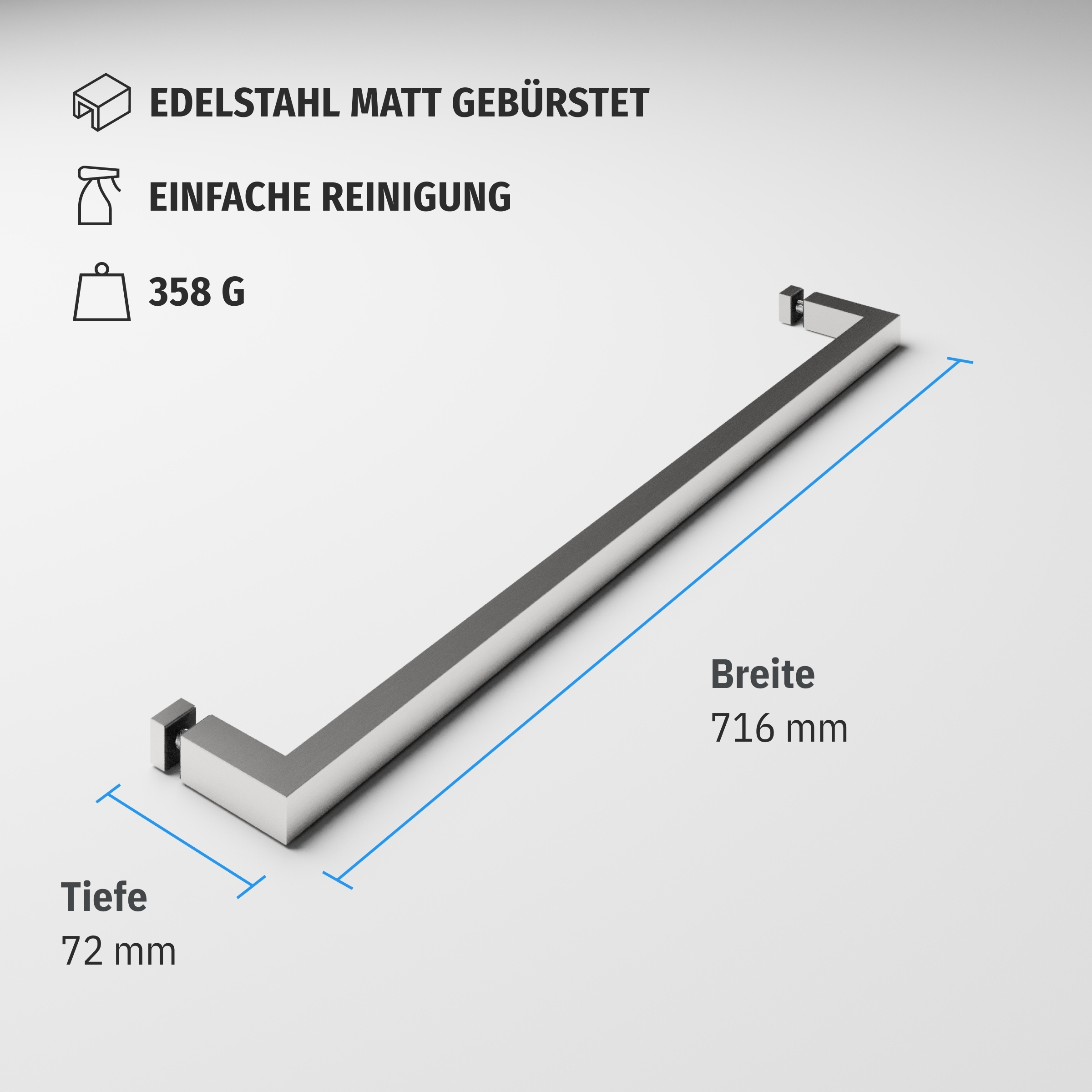 Handtuchhalter eckig | 700 mm | Schwarz Matt
