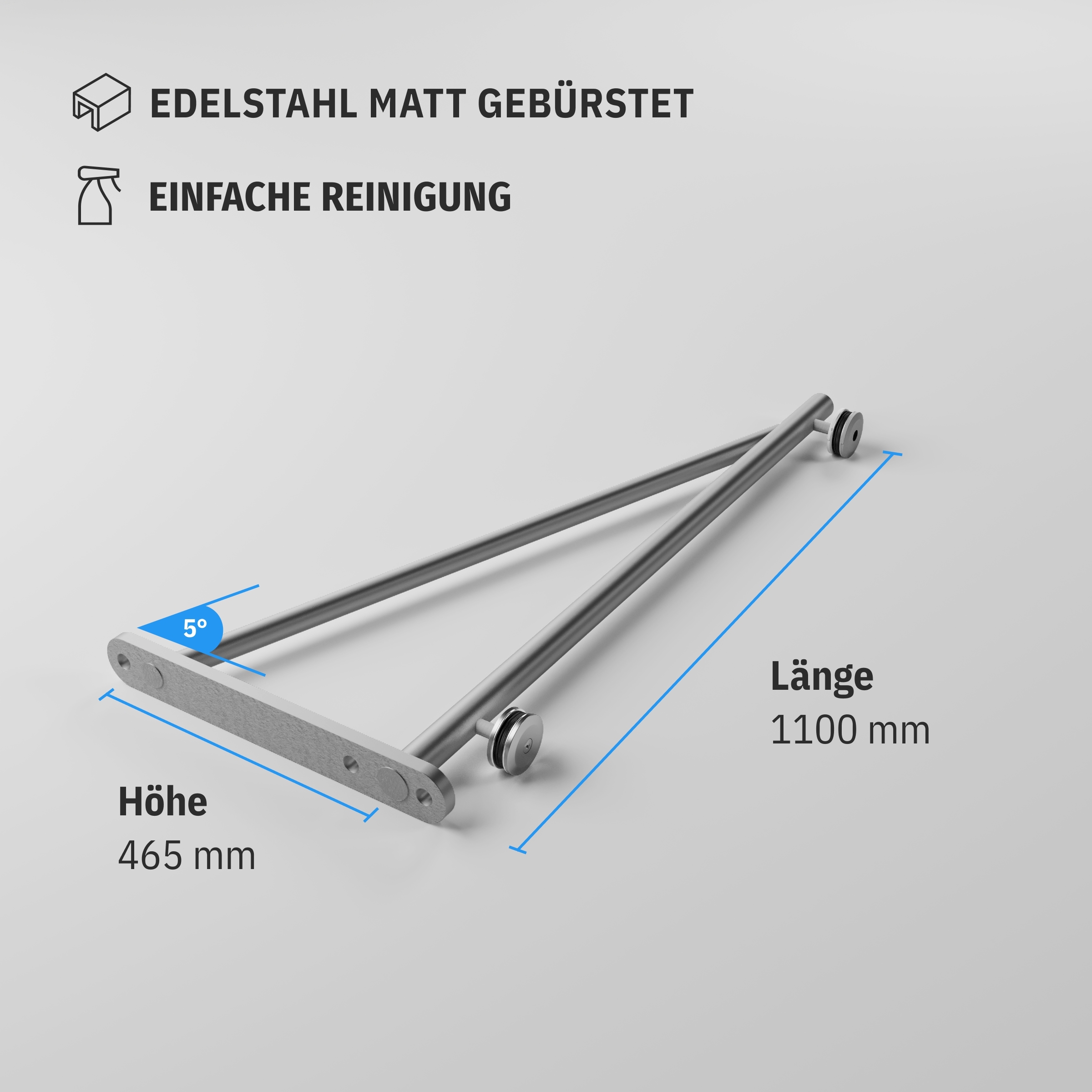 Rohrträger mit Wandleiste, 110 bis 130 cm Dachtiefe - Edelstahl