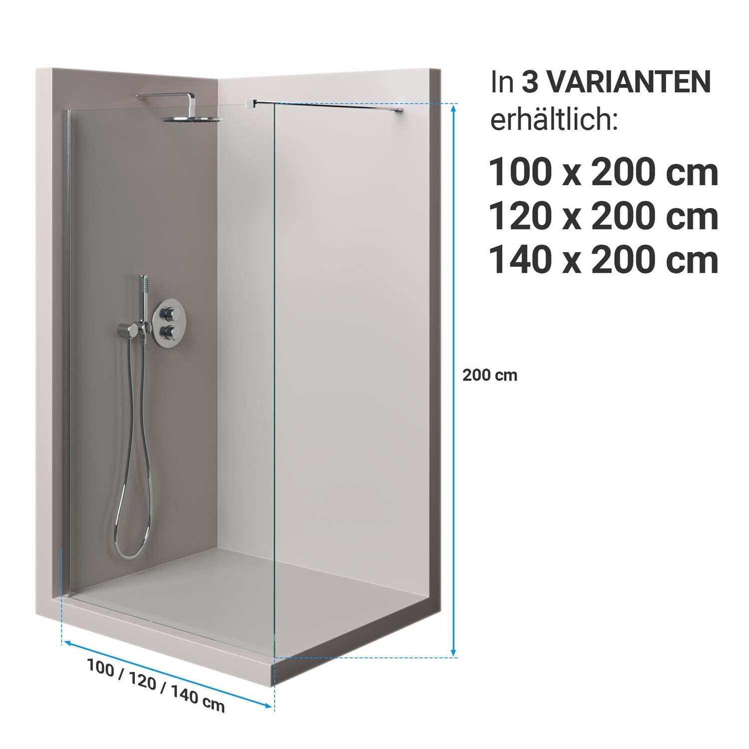Walk-In Dusche AquaSplash | 120 cm x 200 cm | Hochglanz