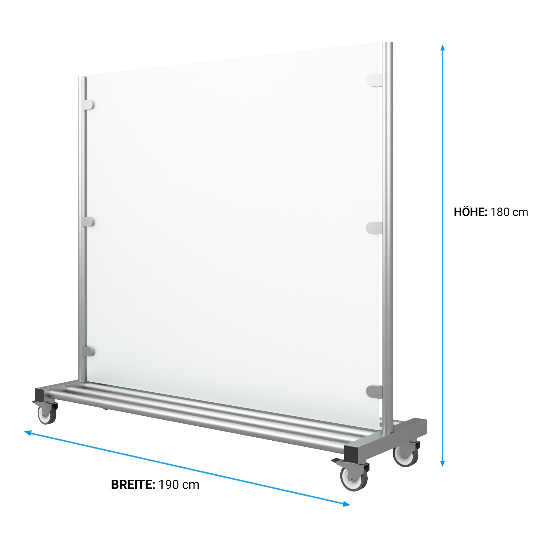 Windschutz mobil 190 cm breit mit satiniertem Glas