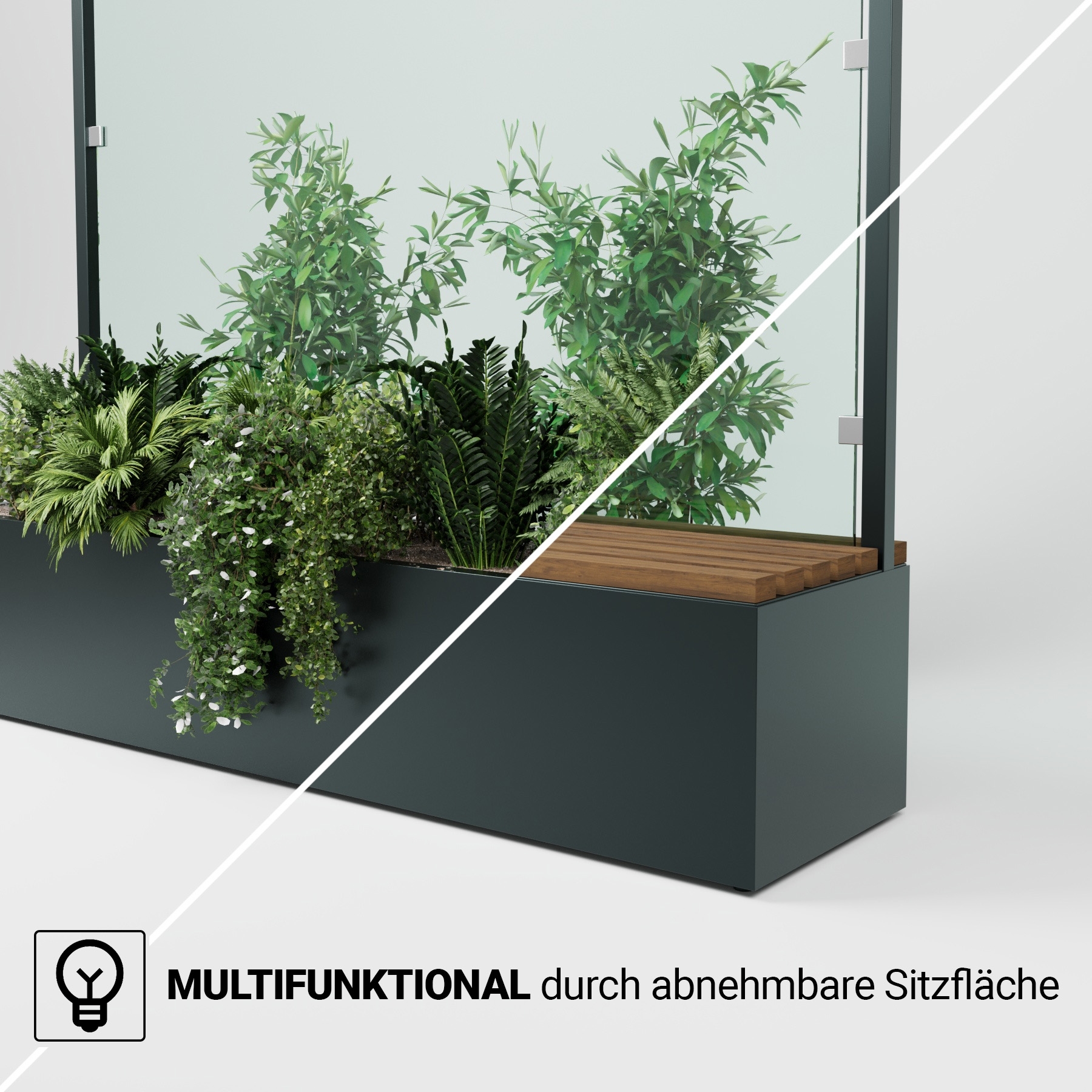 Sitzbank mit Sicht- & Windschutz | 185 cm breit | Klarglas