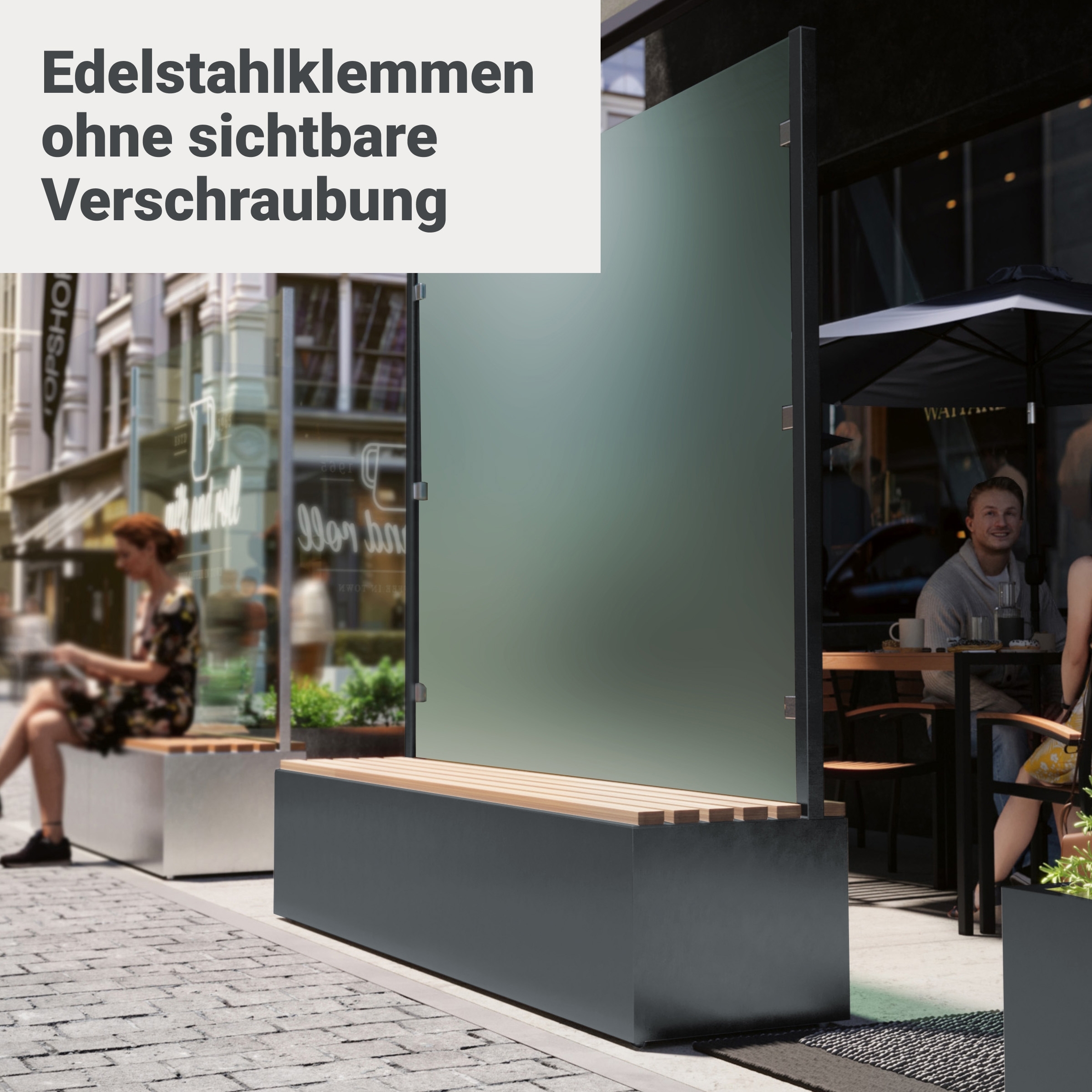 Sitzbank mit Sicht- & Windschutz | 135 cm breit | Klarglas satiniert