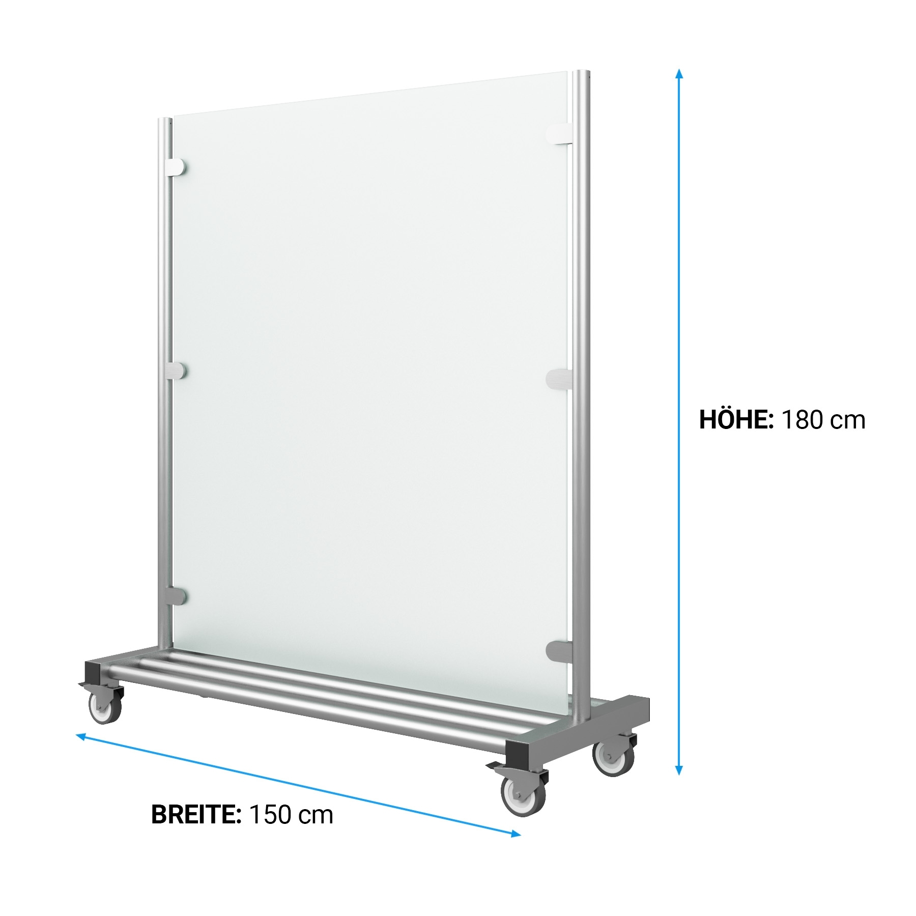 Windschutz mobil 150 cm breit mit satiniertem Glas
