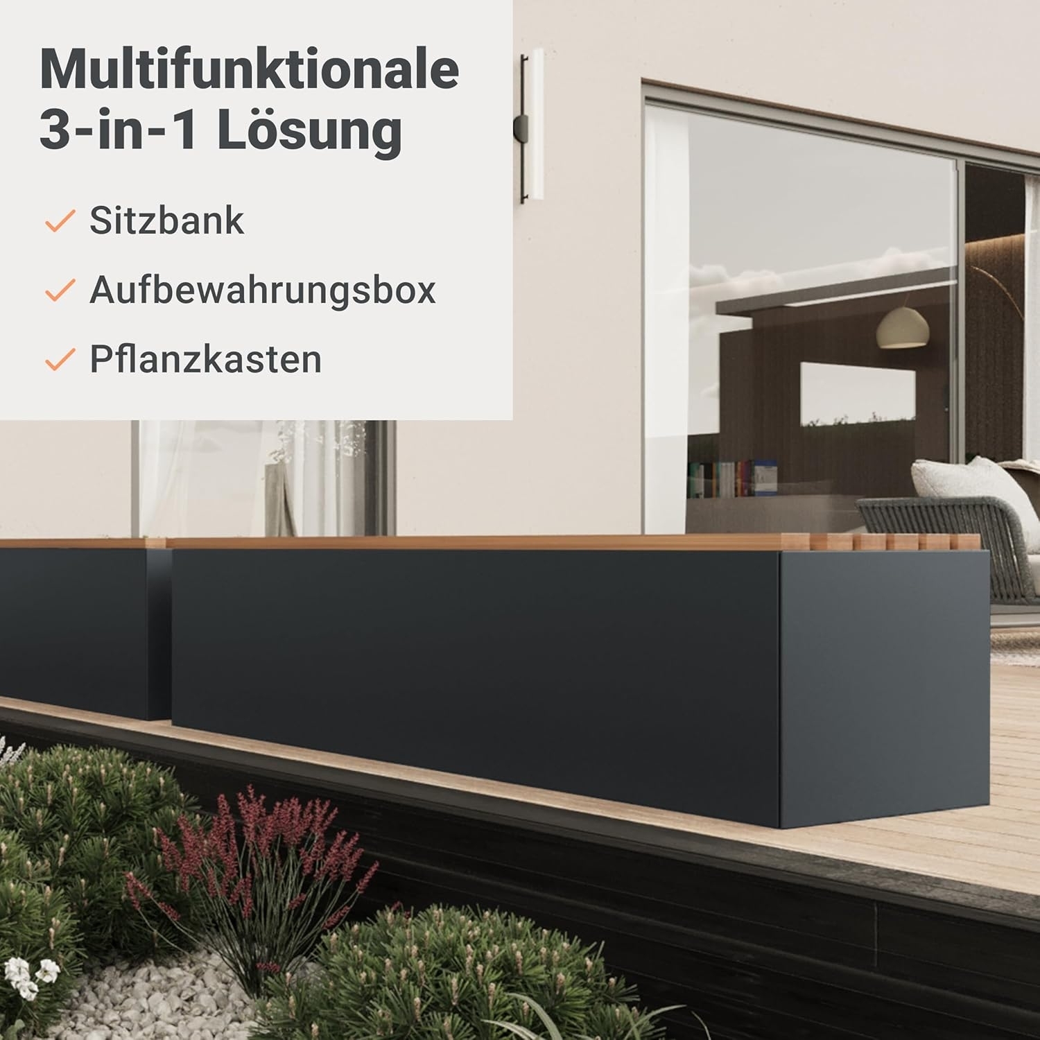 Sitzbank 135 cm breit aus beschichtetem Stahl und Holz