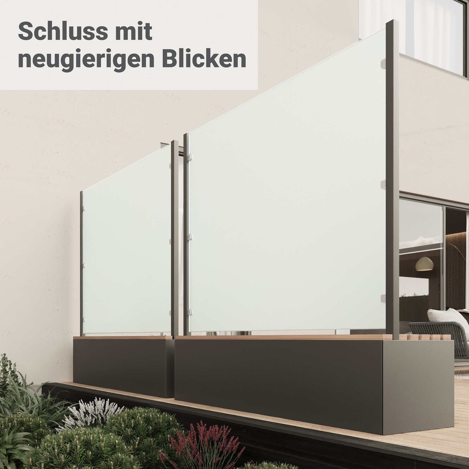 Sitzbank mit Sicht- & Windschutz | 185 cm breit | Klarglas satiniert