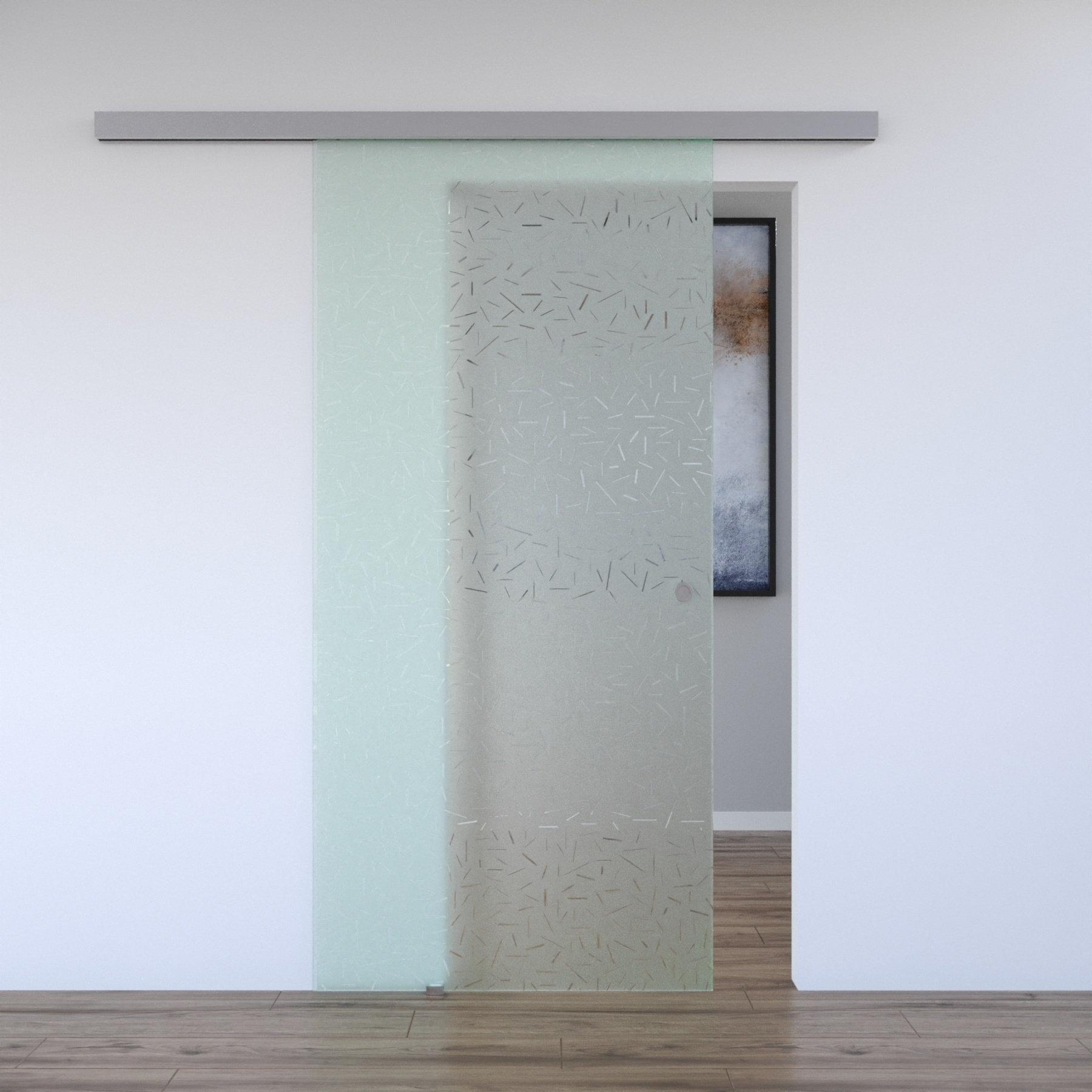 Schiebetür BASIC mit Softclose | in Edelstahloptik | 925 x 2045 mm | Komplettset mit Klarglas Muster "STRATO"