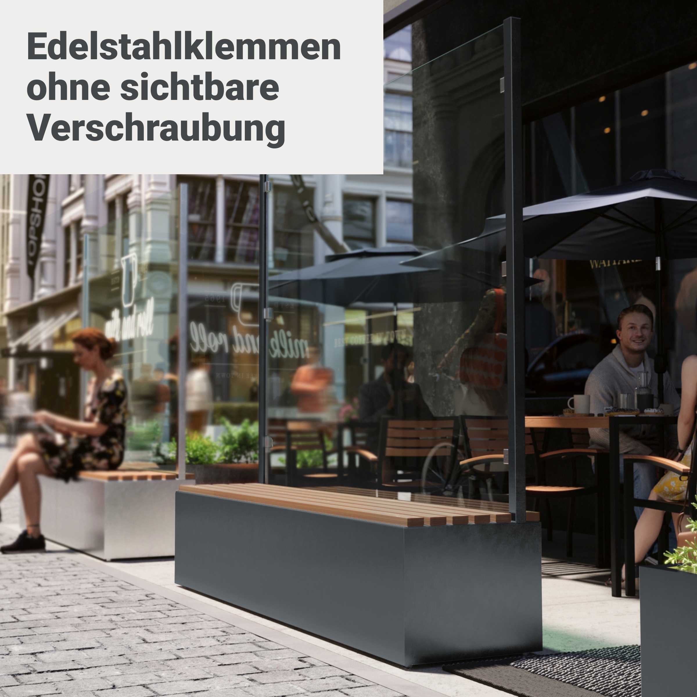 Sitzbank mit Sicht- & Windschutz | 185 cm breit | Klarglas