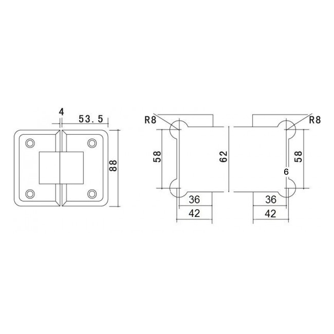 Scharnier Verbindung | Wand-Glas 90° | Schwarz Matt