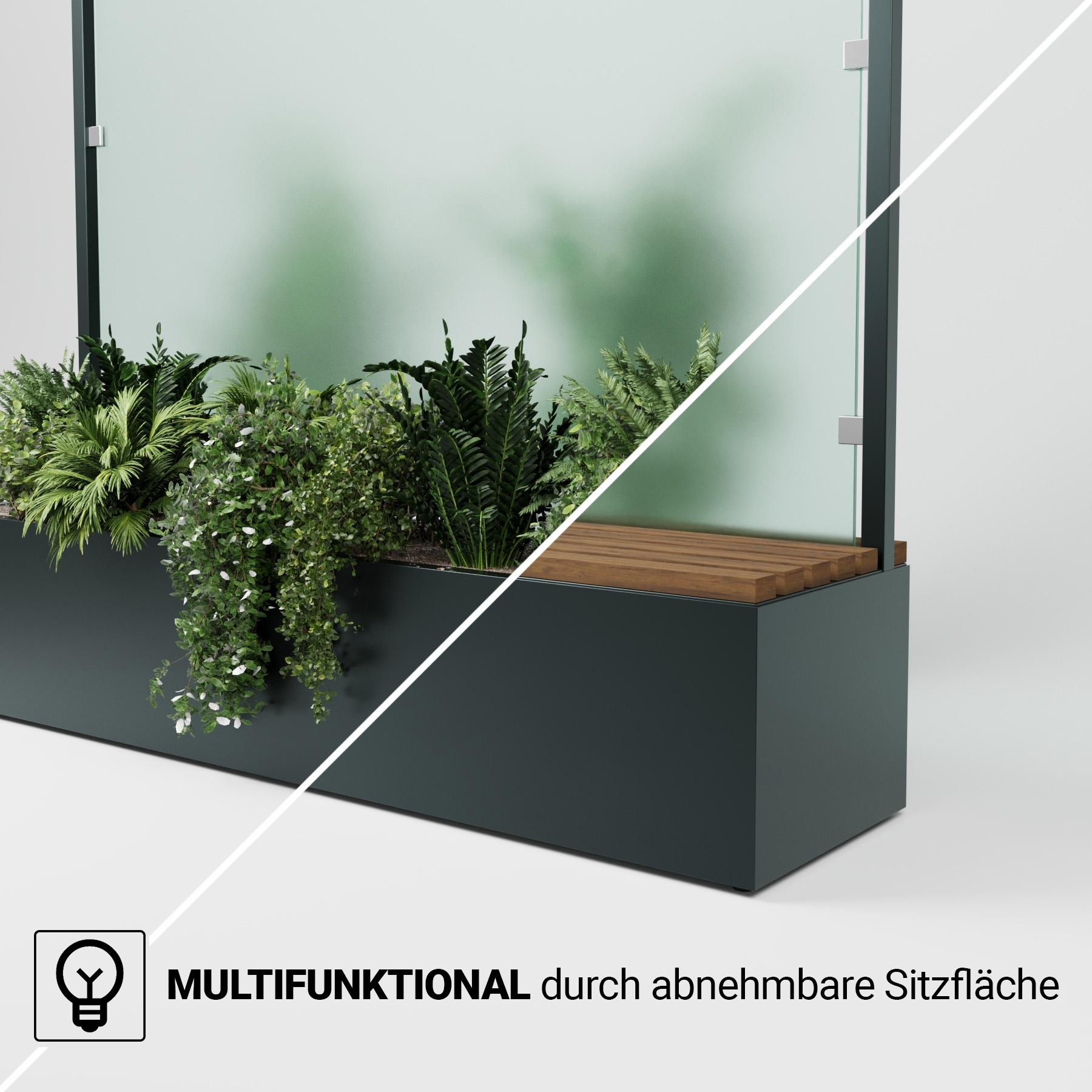 Sitzbank mit Sicht- & Windschutz | 185 cm breit | Klarglas satiniert