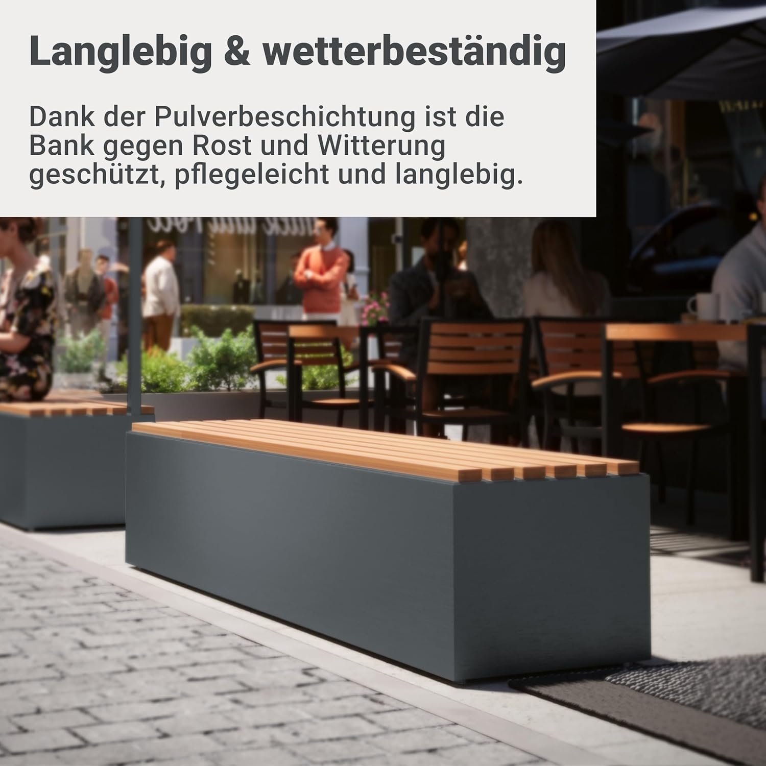 Sitzbank 135 cm breit aus beschichtetem Stahl und Holz