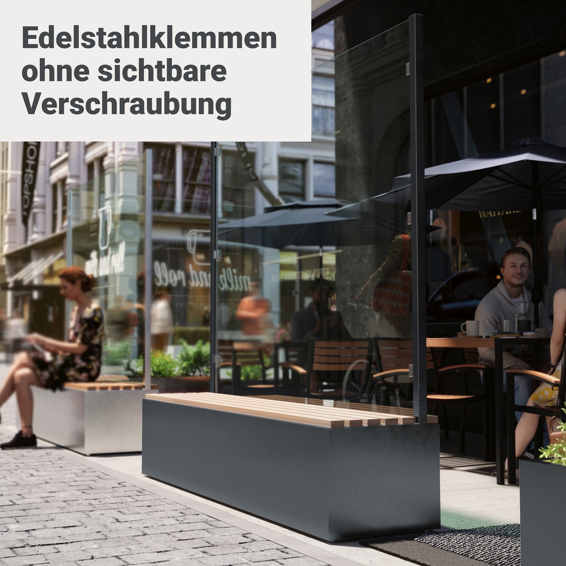 Sitzbank mit Sicht- & Windschutz | 135 cm breit | Klarglas