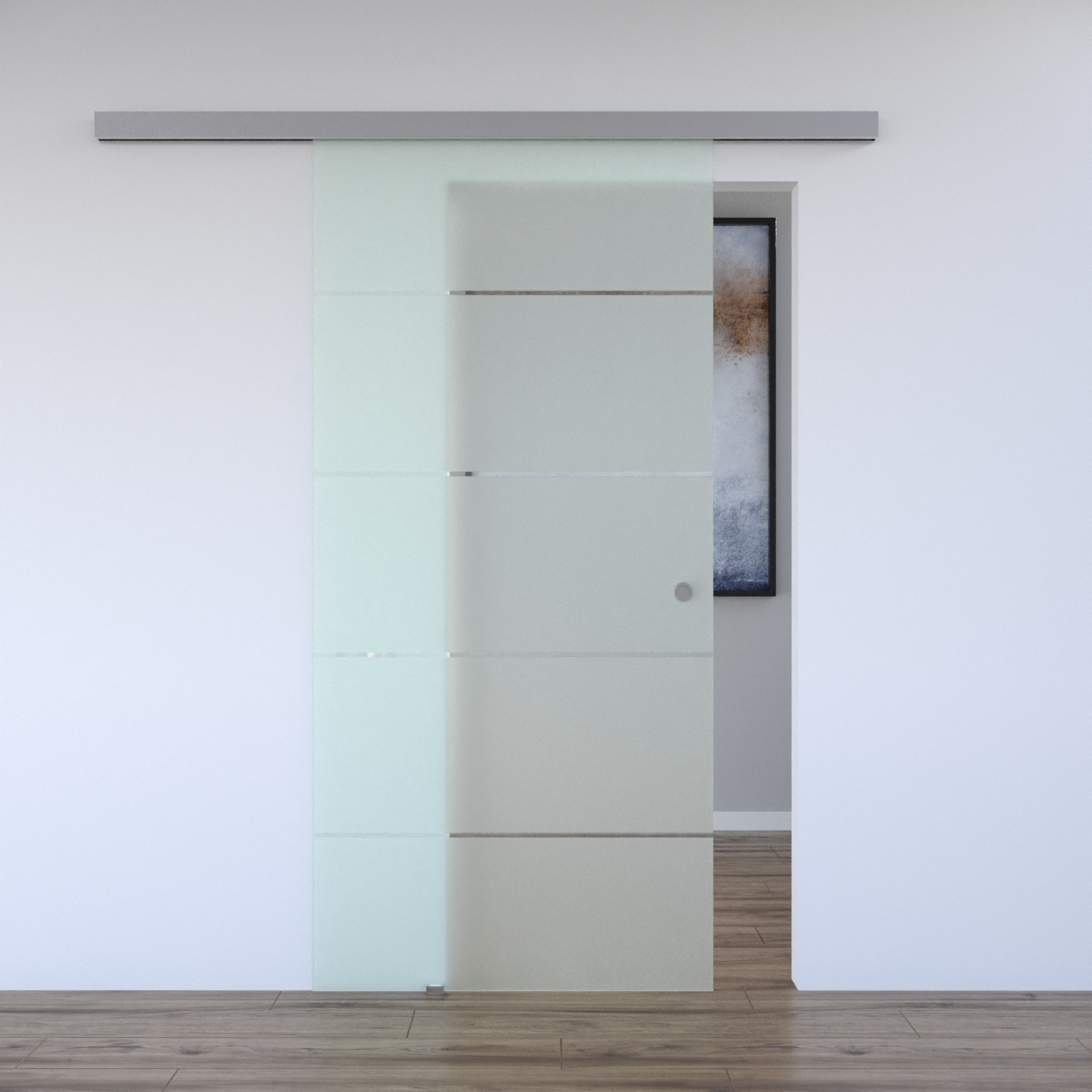 Schiebetür BASIC mit Softclose | in Edelstahloptik | 925 x 2170 mm | Komplettset mit Klarglas Muster "DUO"