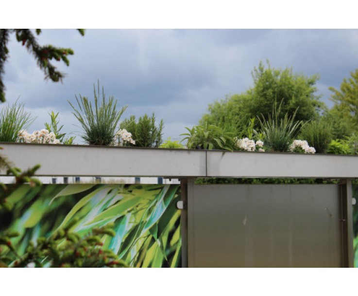 Planzgefäß als Aufsatz zum Gartenzaun aus Glas und Edelstahl, Bild 5