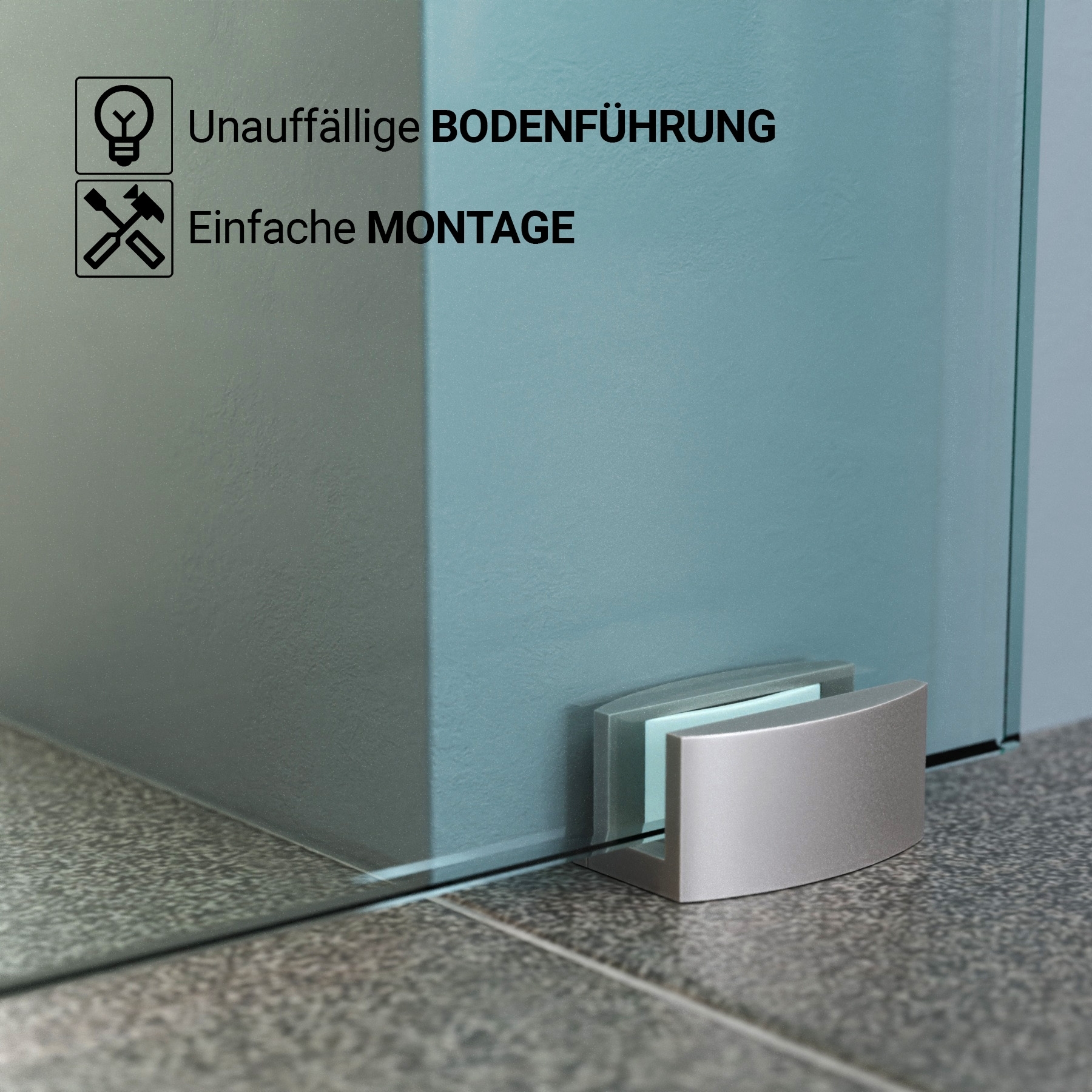 Schiebetür BASIC mit Softclose | in Edelstahloptik | 925 x 2170 mm | Komplettset mit Klarglas Muster "STRIPES DQ"