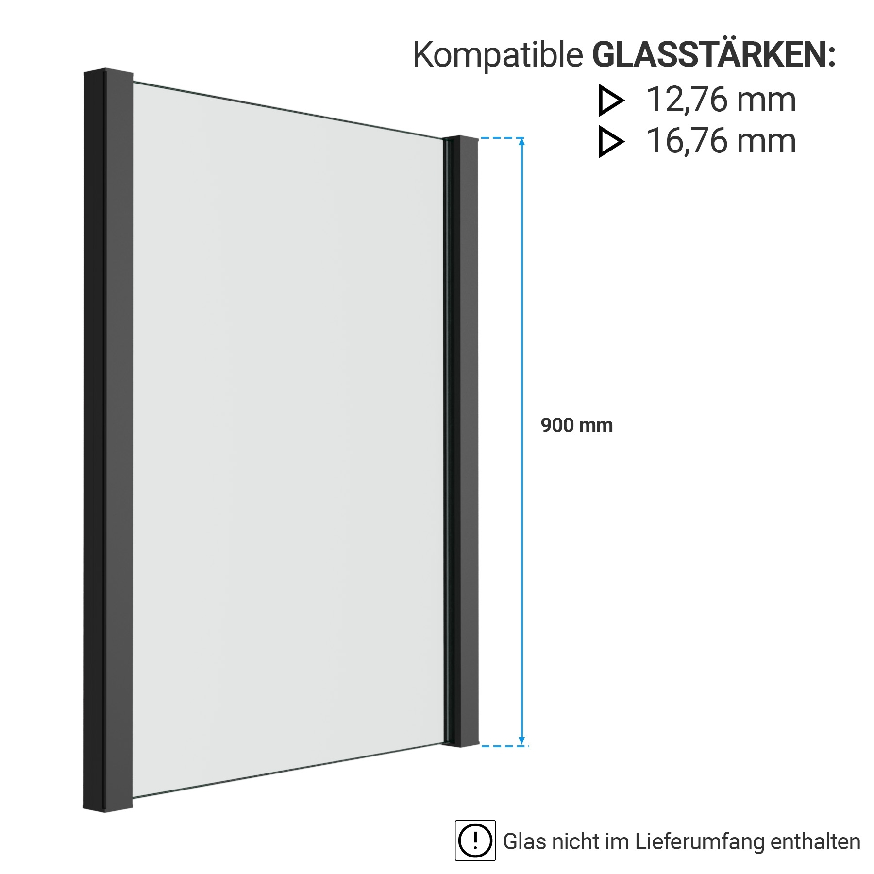 Französischer Balkon, Komplettset Schwarz RAL 9005 matt, Länge 900 mm